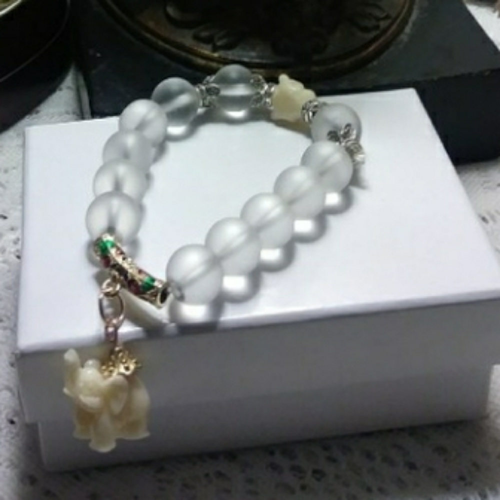 Unavailable-Elephant Bracelet w/Quartz Beads